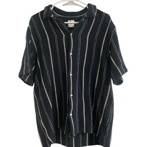 Zara Black & White Striped Shirt-Short Sleeve Button-Up Top- XL